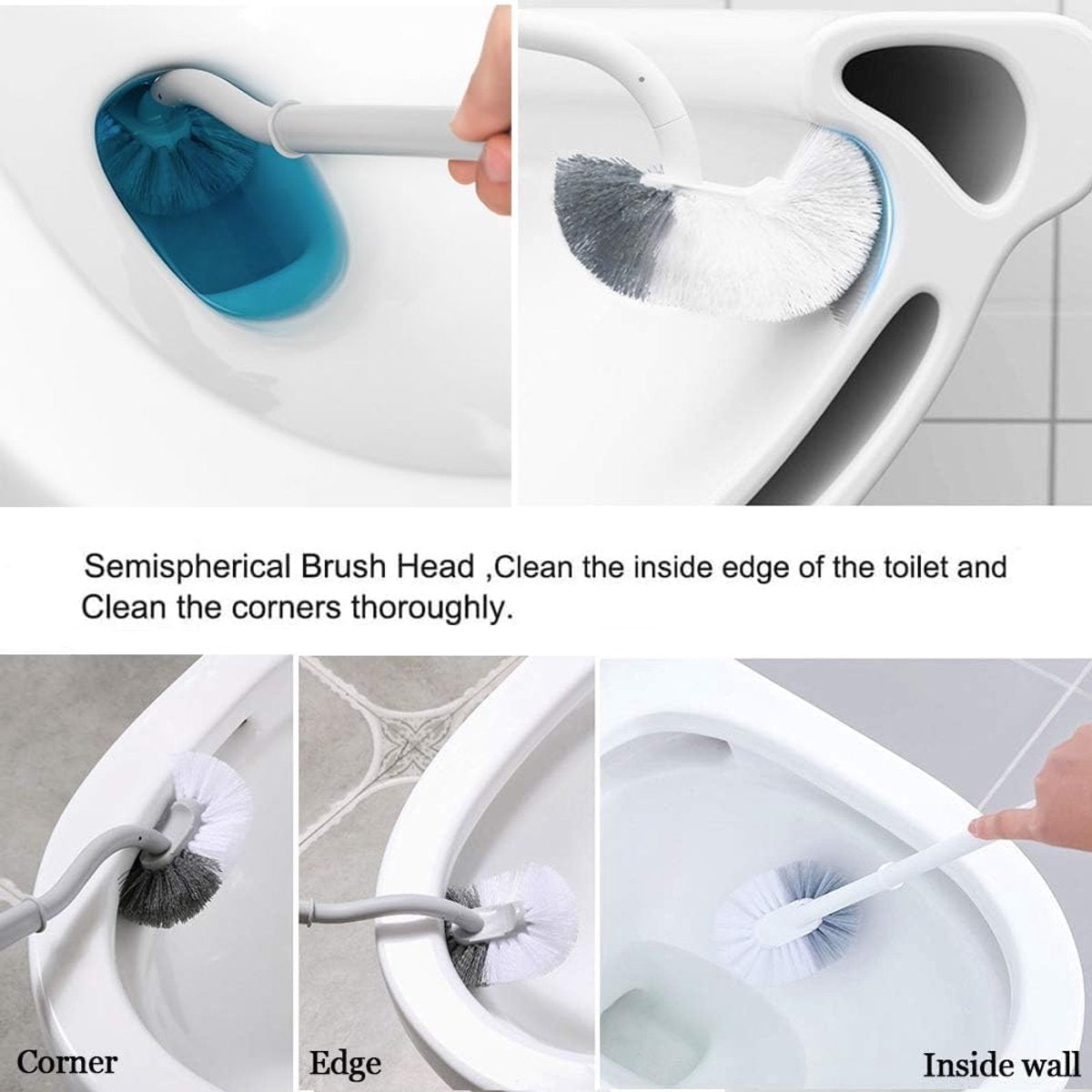 Toilet brush - 2 pieces - Toilet brush - Curved toilet brush - Toilet brush - With handle - Long handle - Universal - for deep cleaning, long plastic handle and flexible bristles - White