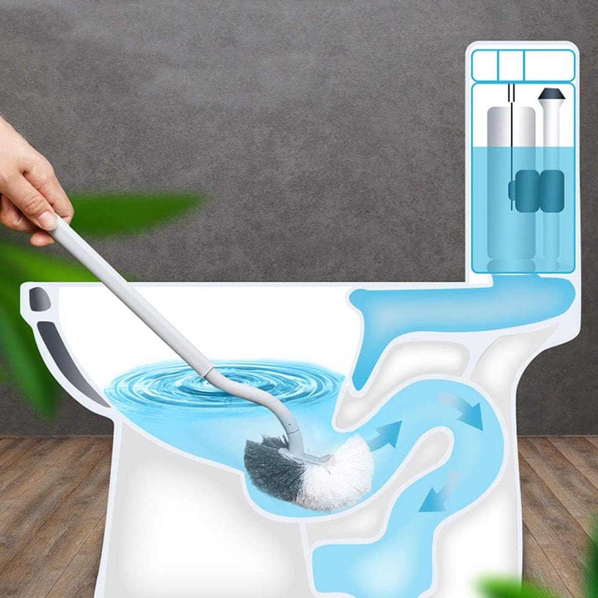Toilet brush - 2 pieces - Toilet brush - Curved toilet brush - Toilet brush - With handle - Long handle - Universal - for deep cleaning, long plastic handle and flexible bristles - White