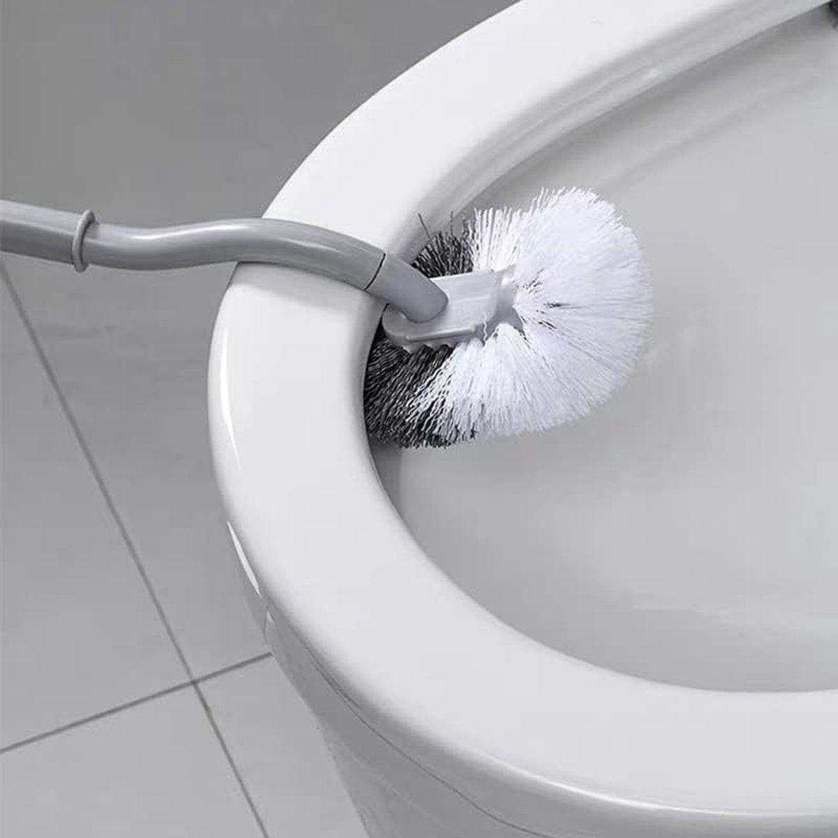 Toilet brush - 2 pieces - Toilet brush - Curved toilet brush - Toilet brush - With handle - Long handle - Universal - for deep cleaning, long plastic handle and flexible bristles - White