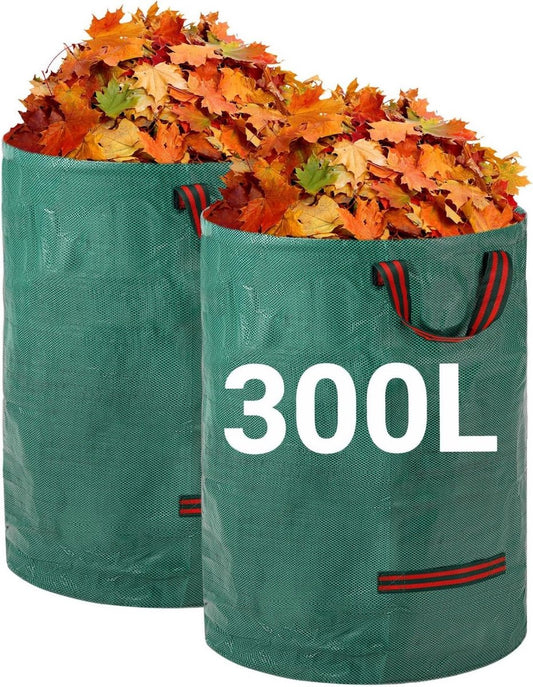 Heavy-duty garden waste bags - 300L - 67*67*84cm - 2 pieces - Reusable garden waste bags with handles - Industrial fabric - For leaf waste - Waterproof garden waste bags - Waterproof PP woven bags - Garden leaf bags - L