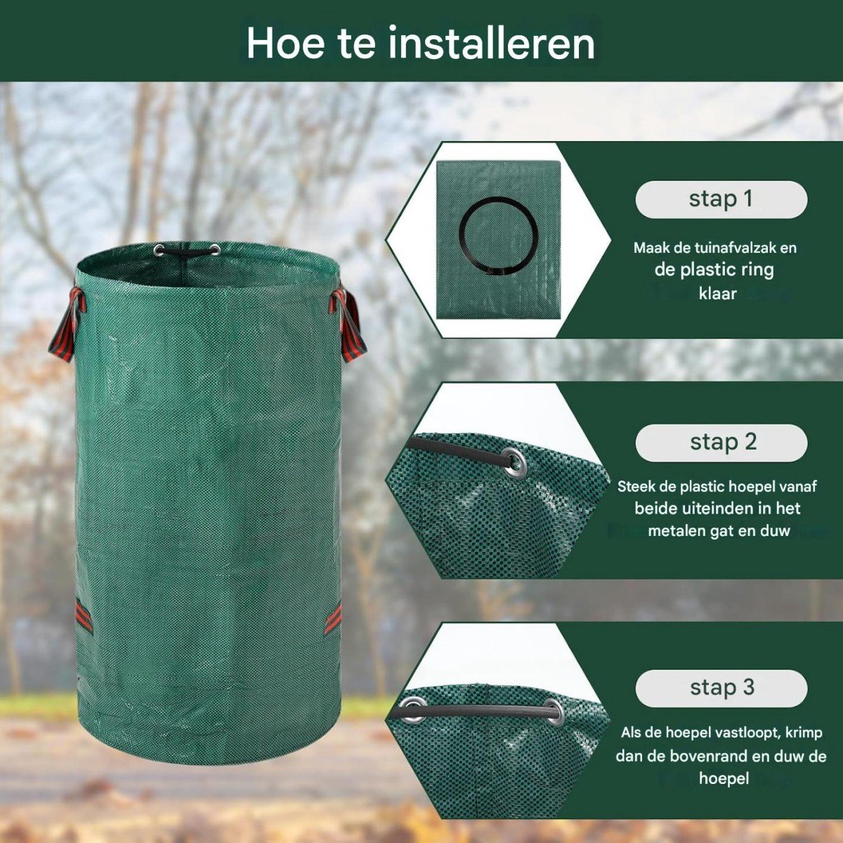 Heavy-duty garden waste bags - 300L - 67*67*84cm - 2 pieces - Reusable garden waste bags with handles - Industrial fabric - For leaf waste - Waterproof garden waste bags - Waterproof PP woven bags - Garden leaf bags - L