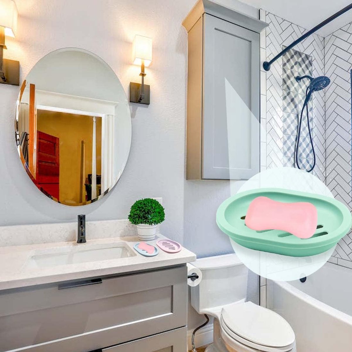 4-Piece Double-Layer Soap Holder - Soap Dish - Soap Holders - for Shower Soap Dish - Small Soap Dish - Portable Bar Soap Case - with Drain - Soap Dish - Plastic Soap Dish - for Bathroom Countertop, Kitchen, Toilet - Bathroom Accessories - Travel Soap Box