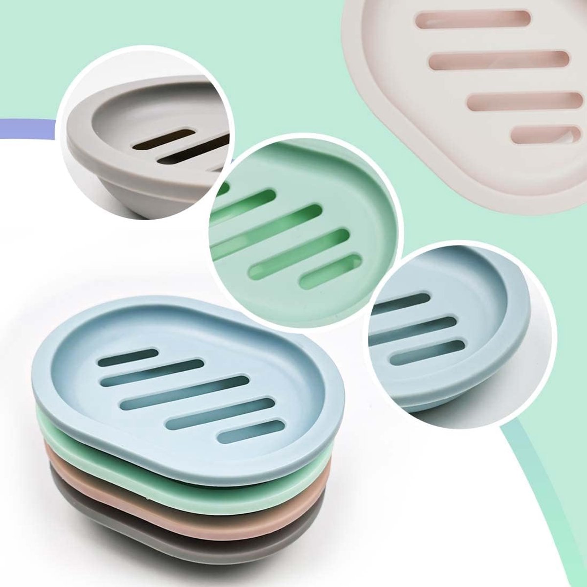 4-Piece Double-Layer Soap Holder - Soap Dish - Soap Holders - for Shower Soap Dish - Small Soap Dish - Portable Bar Soap Case - with Drain - Soap Dish - Plastic Soap Dish - for Bathroom Countertop, Kitchen, Toilet - Bathroom Accessories - Travel Soap Box