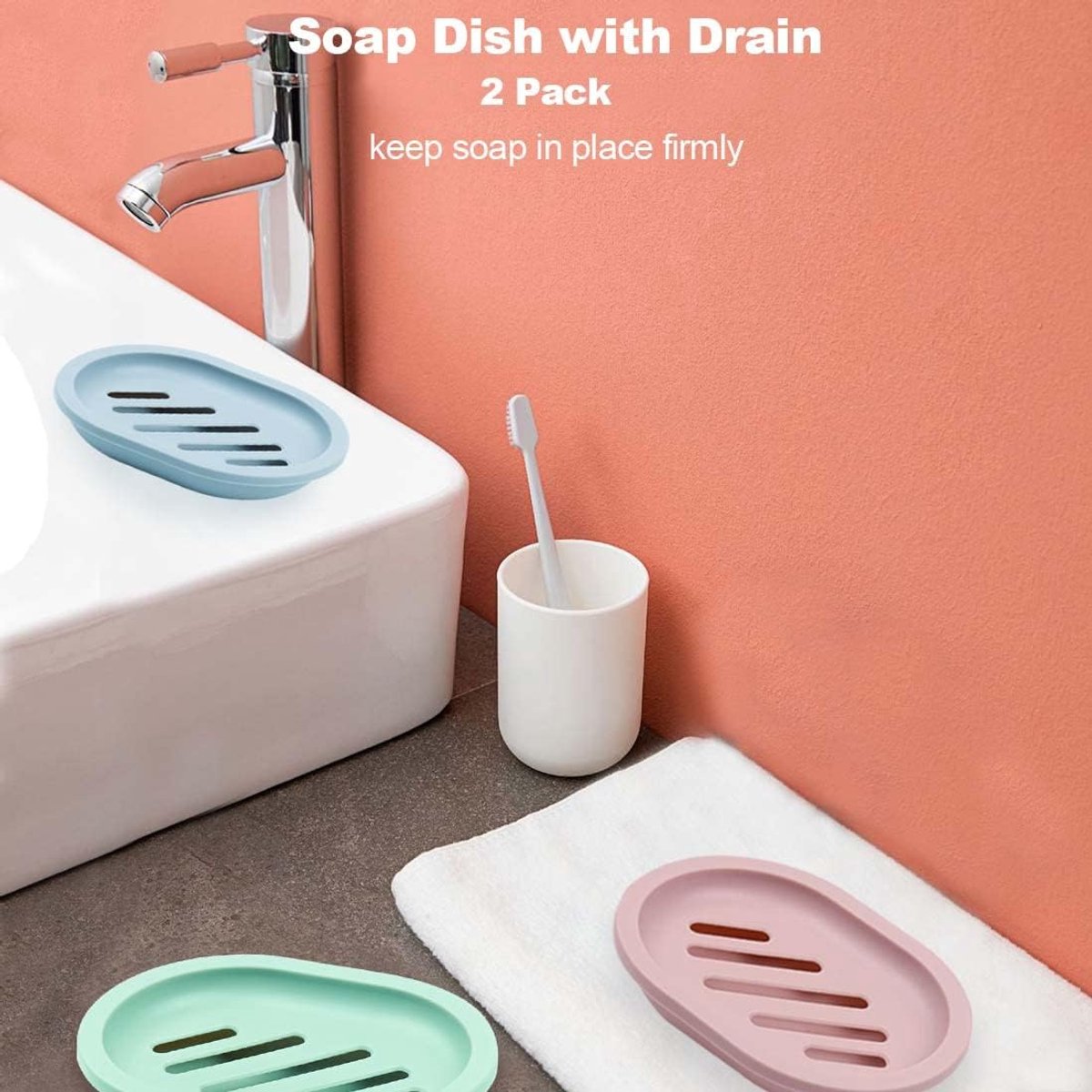 4-Piece Double-Layer Soap Holder - Soap Dish - Soap Holders - for Shower Soap Dish - Small Soap Dish - Portable Bar Soap Case - with Drain - Soap Dish - Plastic Soap Dish - for Bathroom Countertop, Kitchen, Toilet - Bathroom Accessories - Travel Soap Box