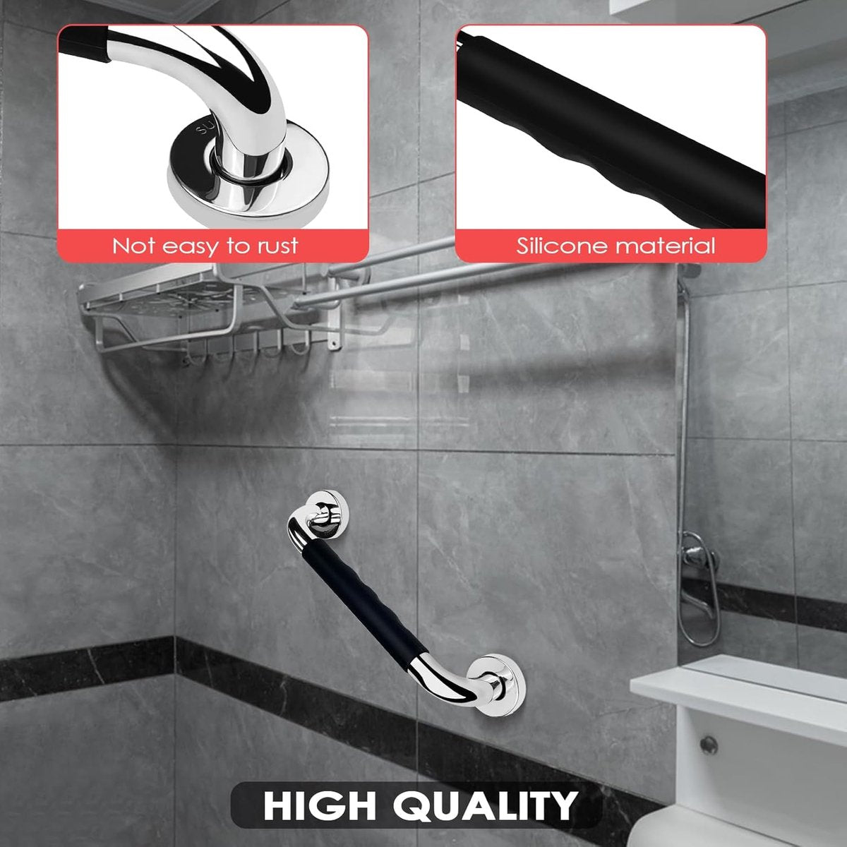 2 Pieces Toilet Grab Bars - 30 cm - Wall Grab Bar - Non-Slip Bathroom Grab Bars - Shower Grab Bars - Non-Slip Grab Bar - Toilet Grab Bar - Bathroom Grab Bars - Extra Grip - Stainless Steel Grab Bar for Shower - Shower Grab Bar - for the Elderly/Disabled/C