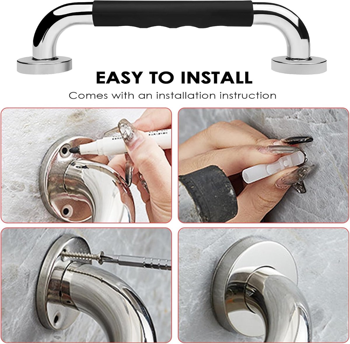 2 Pieces Toilet Grab Bars - 30 cm - Wall Grab Bar - Non-Slip Bathroom Grab Bars - Shower Grab Bars - Non-Slip Grab Bar - Toilet Grab Bar - Bathroom Grab Bars - Extra Grip - Stainless Steel Grab Bar for Shower - Shower Grab Bar - for the Elderly/Disabled/C