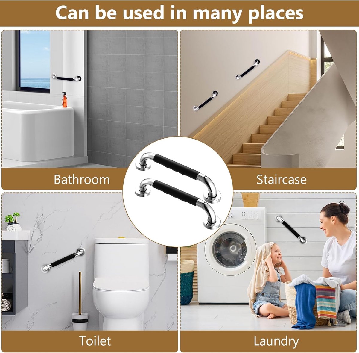 2 Pieces Toilet Grab Bars - 30 cm - Wall Grab Bar - Non-Slip Bathroom Grab Bars - Shower Grab Bars - Non-Slip Grab Bar - Toilet Grab Bar - Bathroom Grab Bars - Extra Grip - Stainless Steel Grab Bar for Shower - Shower Grab Bar - for the Elderly/Disabled/C