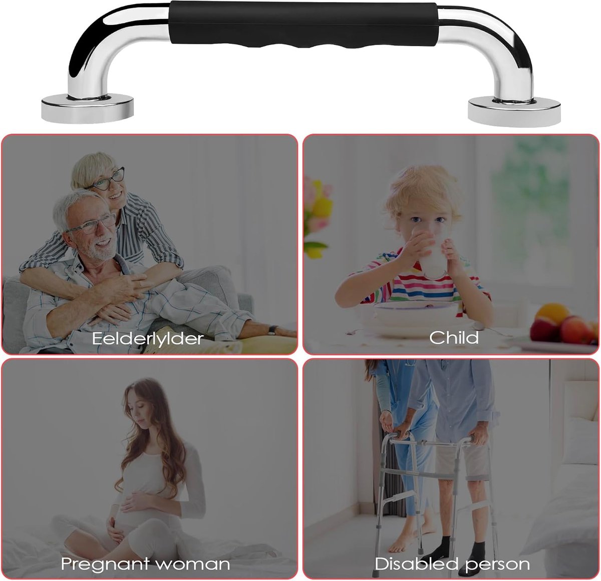 2 Pieces Toilet Grab Bars - 30 cm - Wall Grab Bar - Non-Slip Bathroom Grab Bars - Shower Grab Bars - Non-Slip Grab Bar - Toilet Grab Bar - Bathroom Grab Bars - Extra Grip - Stainless Steel Grab Bar for Shower - Shower Grab Bar - for the Elderly/Disabled/C