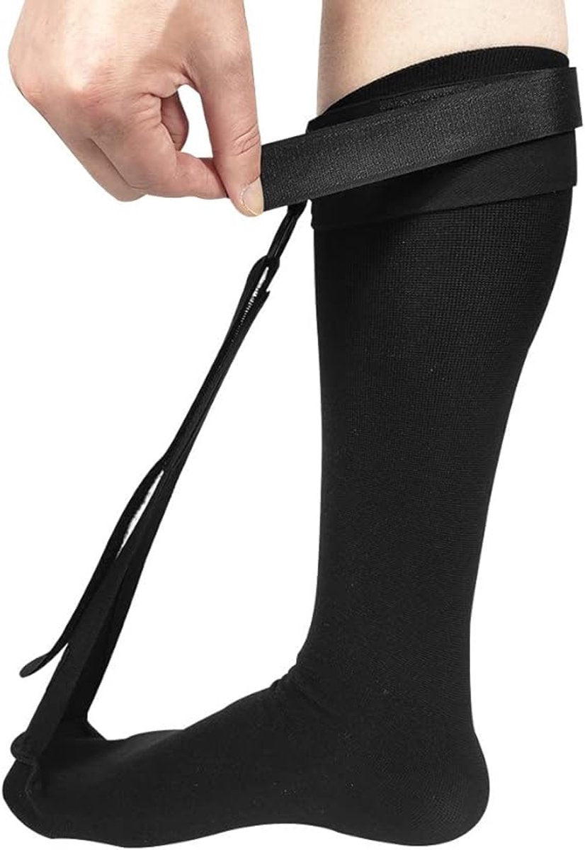 2 Pieces - Plantar fasciitis night stockings - Plantar fasciitis compression stockings - Adjustable - Foot drop support recovery stockings - Foot drop corrector - Super stretch - Black - L