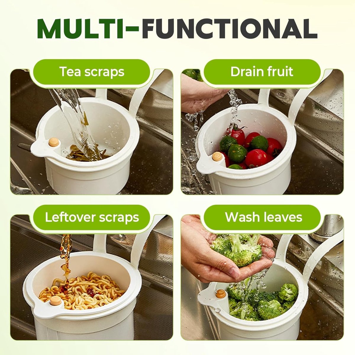 Drain Basket - Drain Filter - Sink Storage Holder - Faucet Hanging Strainer - Sink Drain Basket - Sink Strainer Basket - Sink Food Waste Collection Bin - Sink Trash Can - Plastic Kitchen Sink Strainer - Food Fruit Vegetable Drying Rack - White