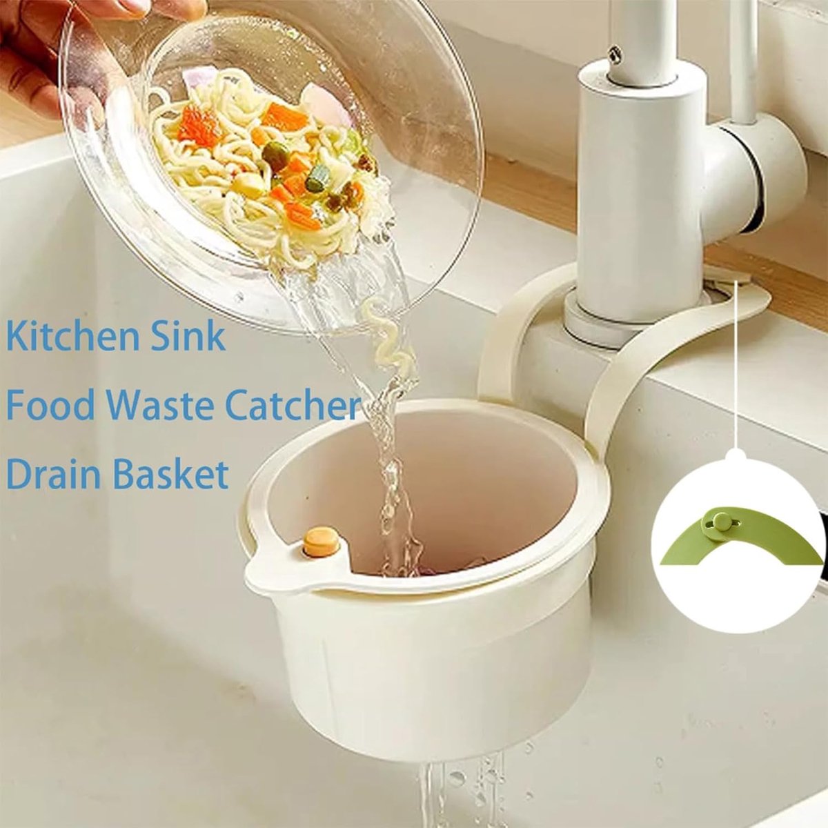 Drain Basket - Drain Filter - Sink Storage Holder - Faucet Hanging Strainer - Sink Drain Basket - Sink Strainer Basket - Sink Food Waste Collection Bin - Sink Trash Can - Plastic Kitchen Sink Strainer - Food Fruit Vegetable Drying Rack - White