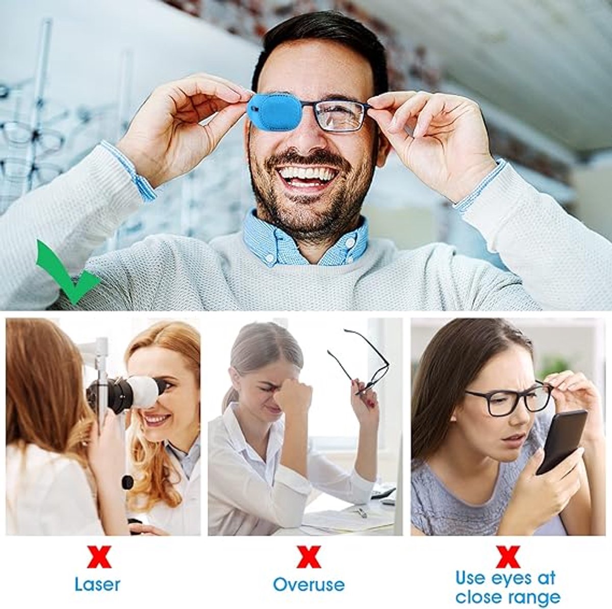 Pack of 12 Eye Patches for Glasses - Reusable Glasses Cases - Non-woven Fabric Eye Patches for Adults and Children - Suitable for lazy eye and strabismus - Left and Right Eye Patch.