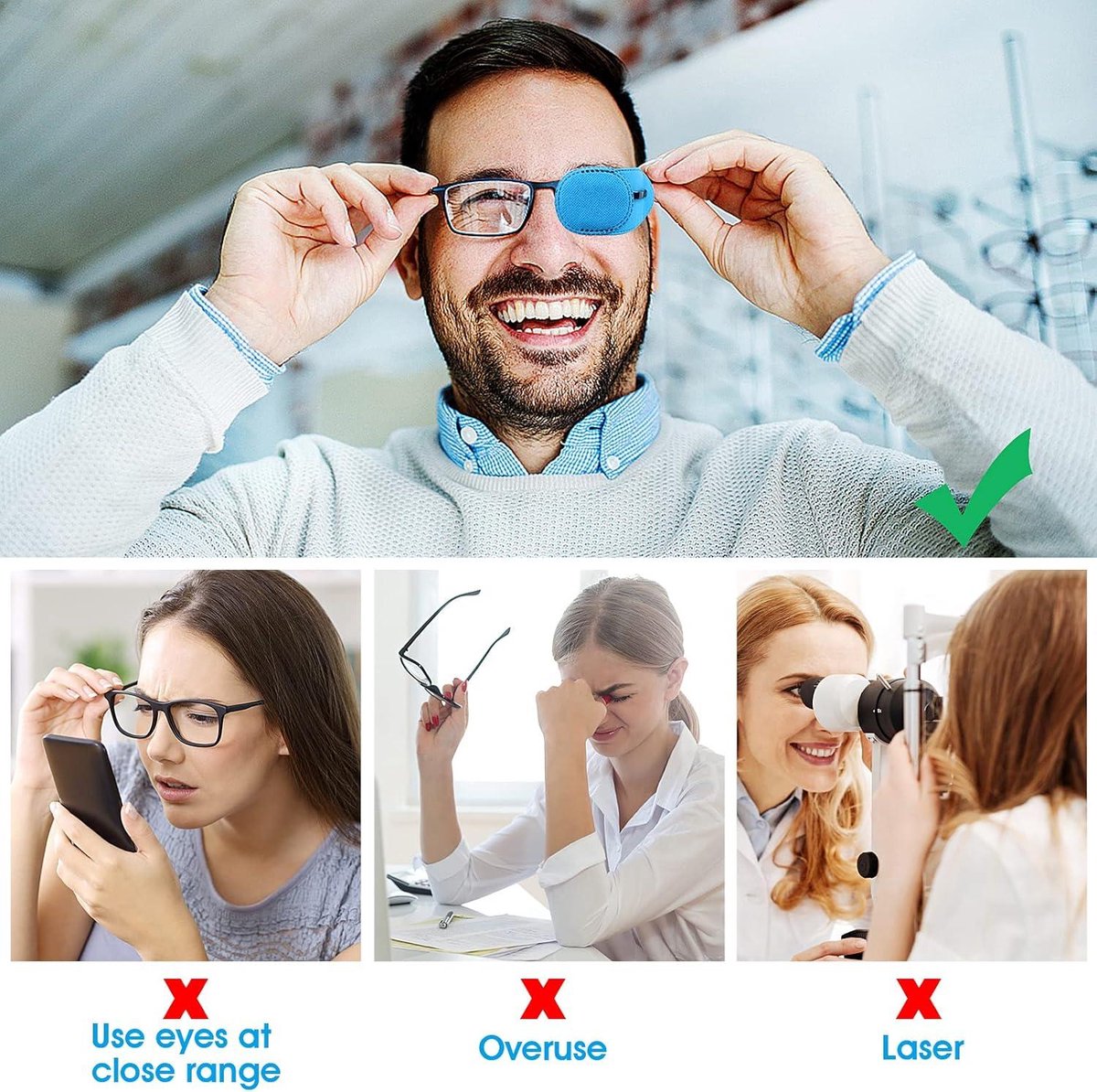 Pack of 12 Eye Patches for Glasses - Reusable Glasses Cases - Non-woven Fabric Eye Patches for Adults and Children - Suitable for lazy eye and strabismus - Left and Right Eye Patch.
