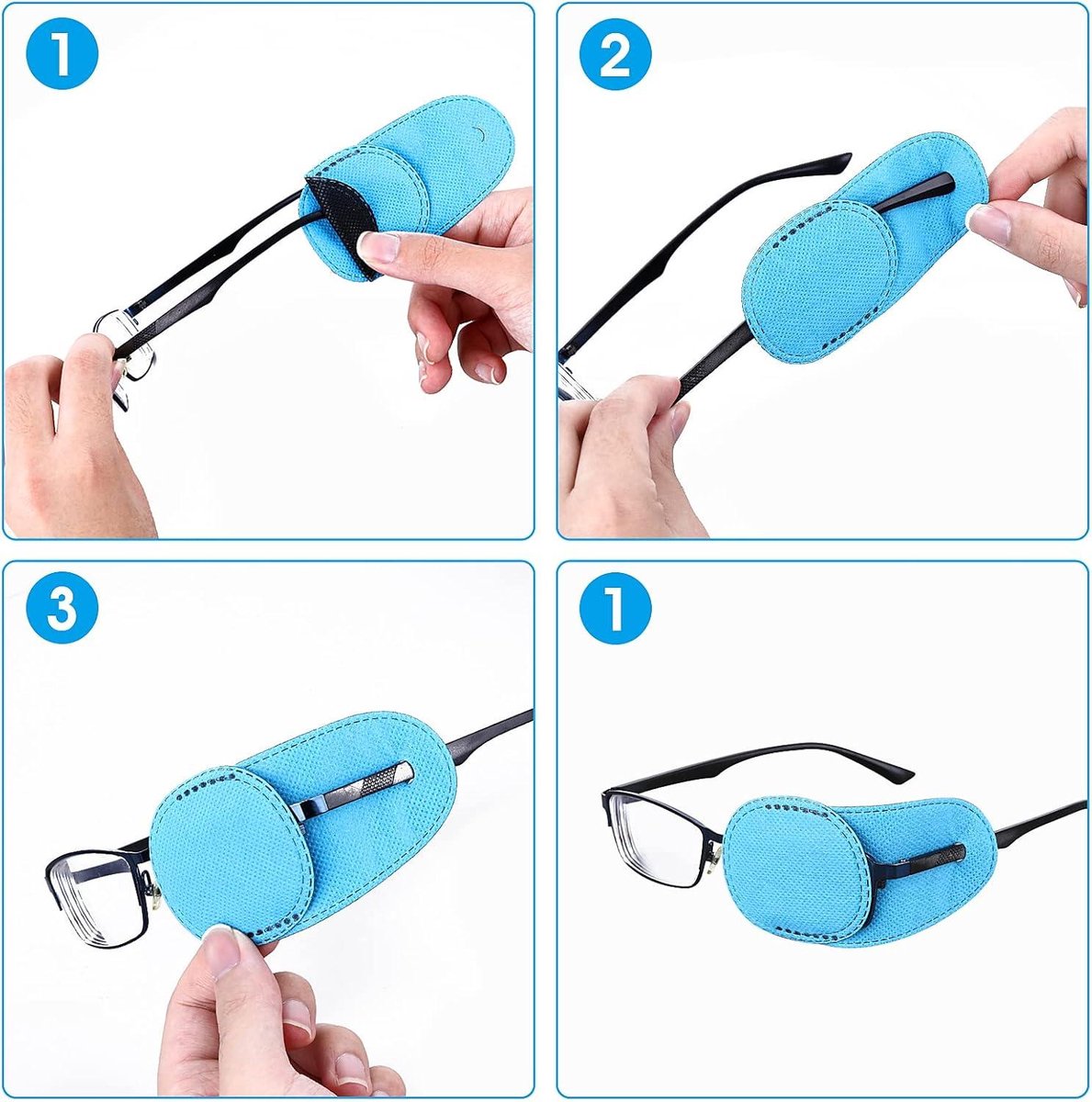 Pack of 12 Eye Patches for Glasses - Reusable Glasses Cases - Non-woven Fabric Eye Patches for Adults and Children - Suitable for lazy eye and strabismus - Left and Right Eye Patch.