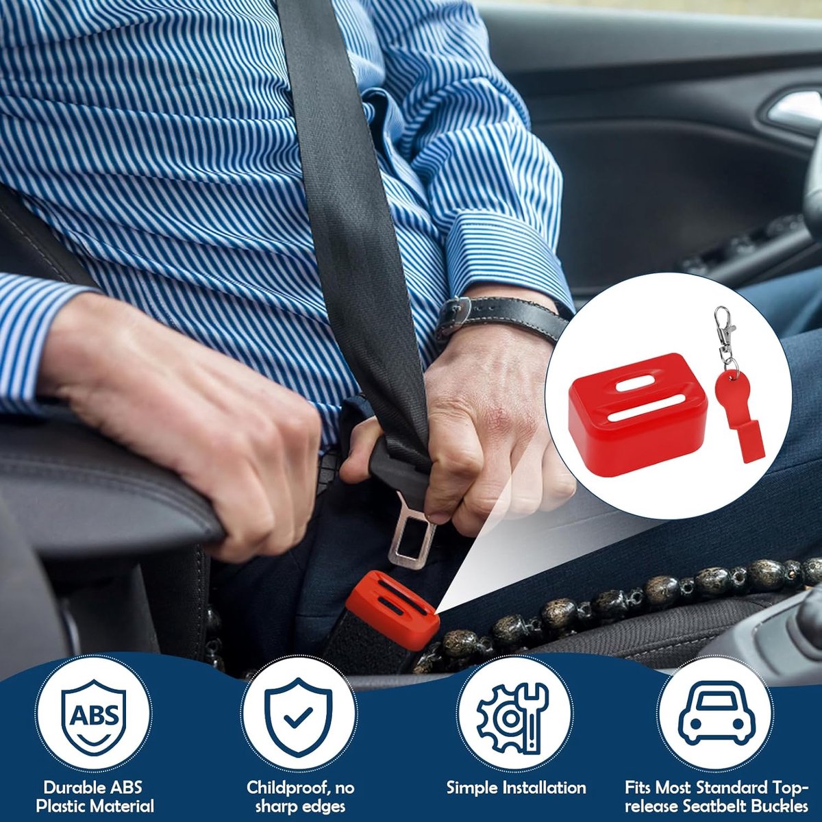 2 pieces - seat belt buckle protectors - car seat belt buckles - child seat belt buckle cover - safety belt lock for children - with 2 keys - child seat belt locks - seat belt accessories - for most cars (not for trucks) - red