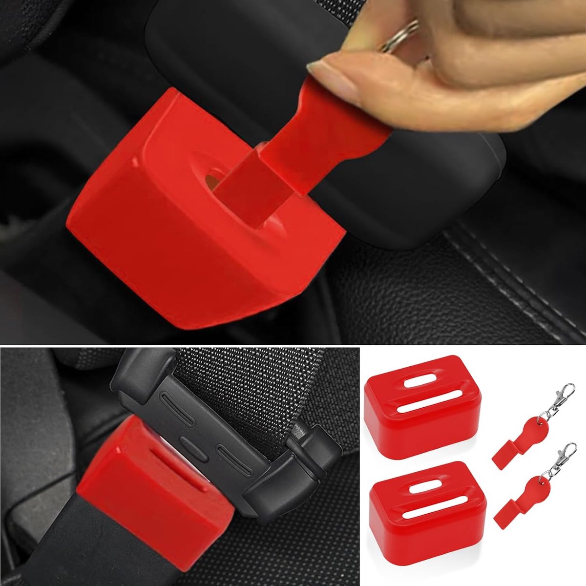 2 pieces - seat belt buckle protectors - car seat belt buckles - child seat belt buckle cover - safety belt lock for children - with 2 keys - child seat belt locks - seat belt accessories - for most cars (not for trucks) - red
