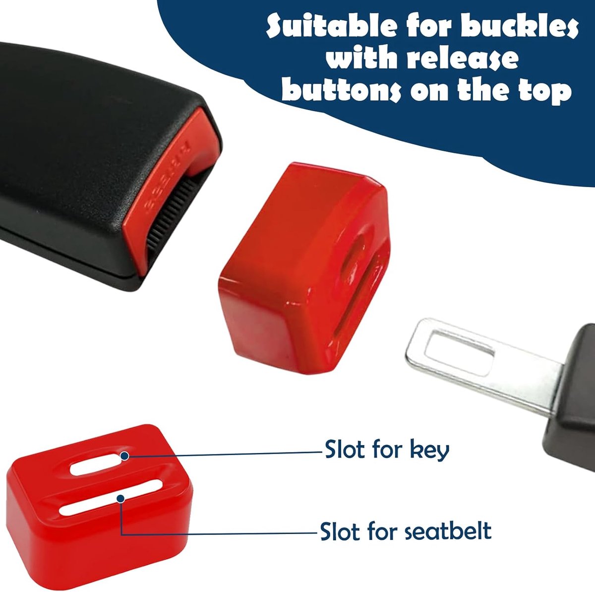 2 pieces - seat belt buckle protectors - car seat belt buckles - child seat belt buckle cover - safety belt lock for children - with 2 keys - child seat belt locks - seat belt accessories - for most cars (not for trucks) - red