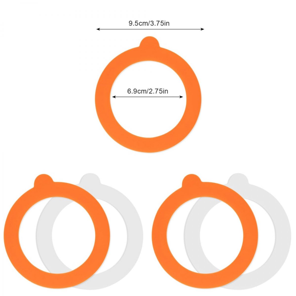 20 pieces - Sealing gasket - 95*70 mm - Silicone gaskets for jars - Replacement silicone rubber gaskets - replacement silicone rings - for sealing jars - for glass jar lids, food preservation - orange and white