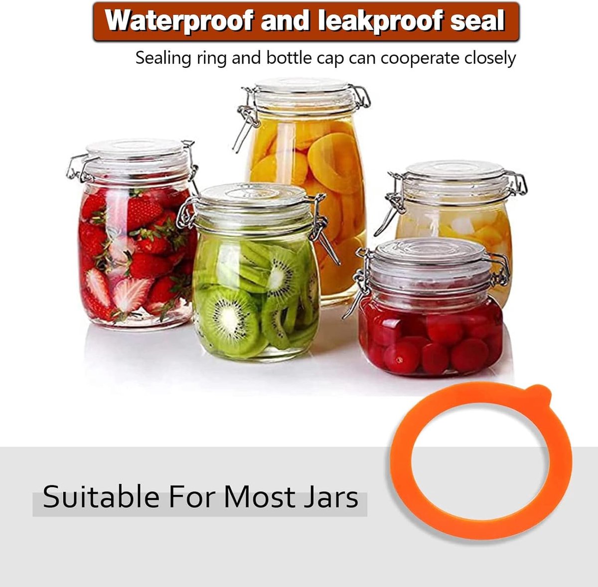 20 pieces - Sealing gasket - 95*70 mm - Silicone gaskets for jars - Replacement silicone rubber gaskets - replacement silicone rings - for sealing jars - for glass jar lids, food preservation - orange and white