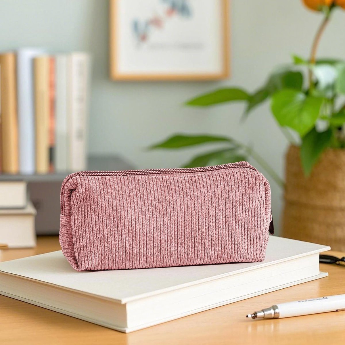 Pencil Case - Pencil Case - Pen Case - Storage Bag - School Pencil Case - Storage Box - Corduroy Pencil Case - Makeup Bag - with Zipper - Cosmetics Organizer - for girls, boys, adults and teenagers - 20*4.5*7.5cm - Pink