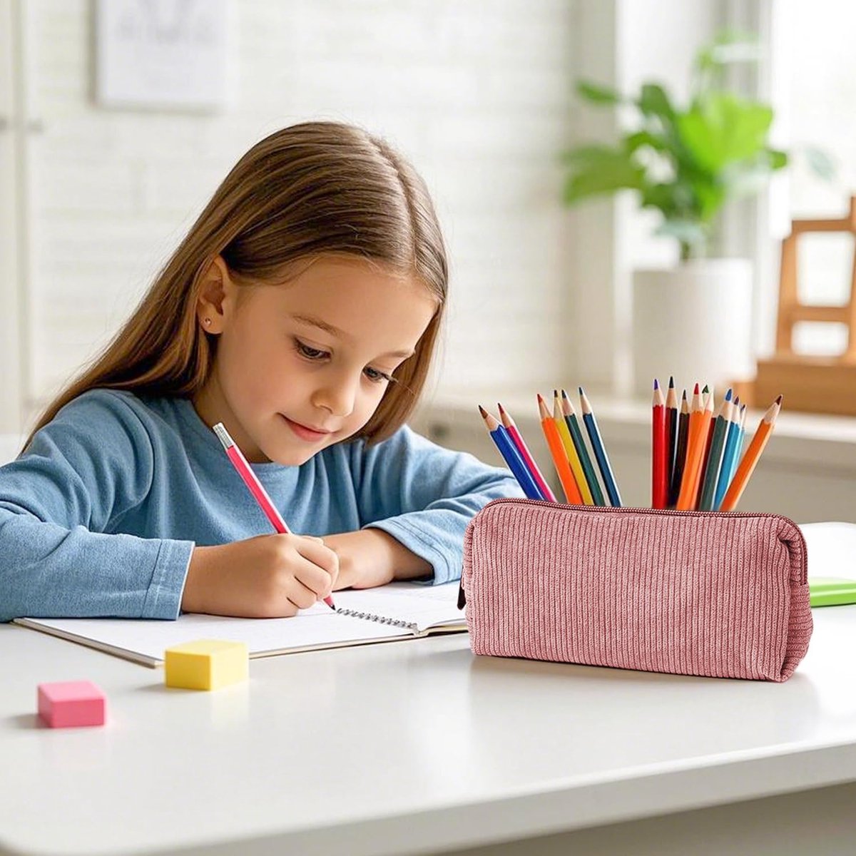 Pencil Case - Pencil Case - Pen Case - Storage Bag - School Pencil Case - Storage Box - Corduroy Pencil Case - Makeup Bag - with Zipper - Cosmetics Organizer - for girls, boys, adults and teenagers - 20*4.5*7.5cm - Pink