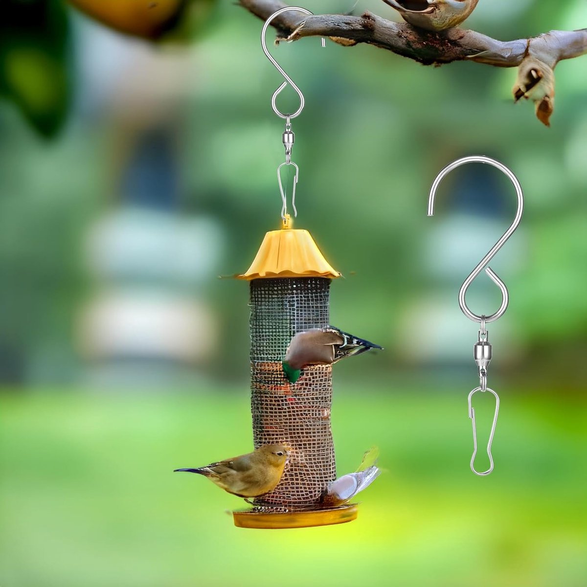 Set of 12 wind swivel hooks - Suitable for 360-degree hanging plants - Double 360-degree rotatability - Wind chimes, light clips - Bird feeders - Bird baskets - Bird baths - Hanging plant clips