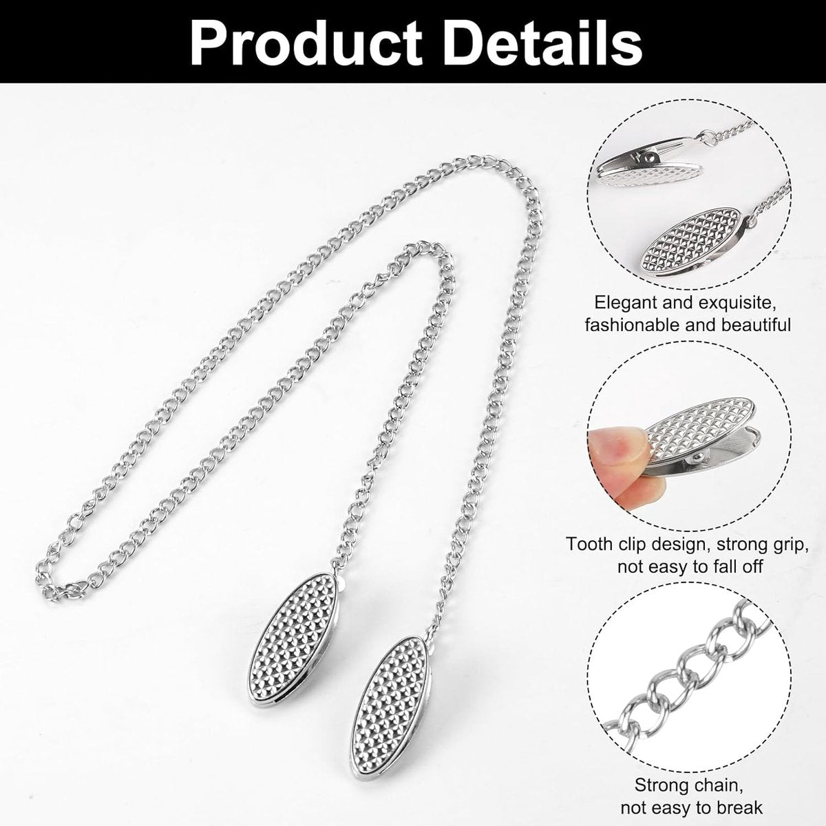 Napkin chain with clips - 4 pieces napkin chain - napkin clips - napkin clips with chain - 50 cm metal chain - Napkin clips - silver metal napkin clips - napkin clips chain - napkin chain - for seniors adults children
