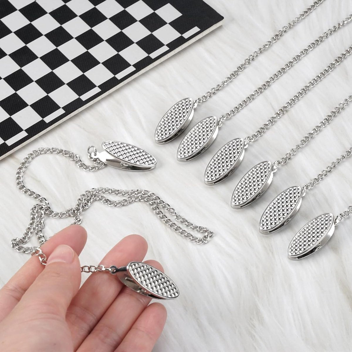 Napkin chain with clips - 4 pieces napkin chain - napkin clips - napkin clips with chain - 50 cm metal chain - Napkin clips - silver metal napkin clips - napkin clips chain - napkin chain - for seniors adults children