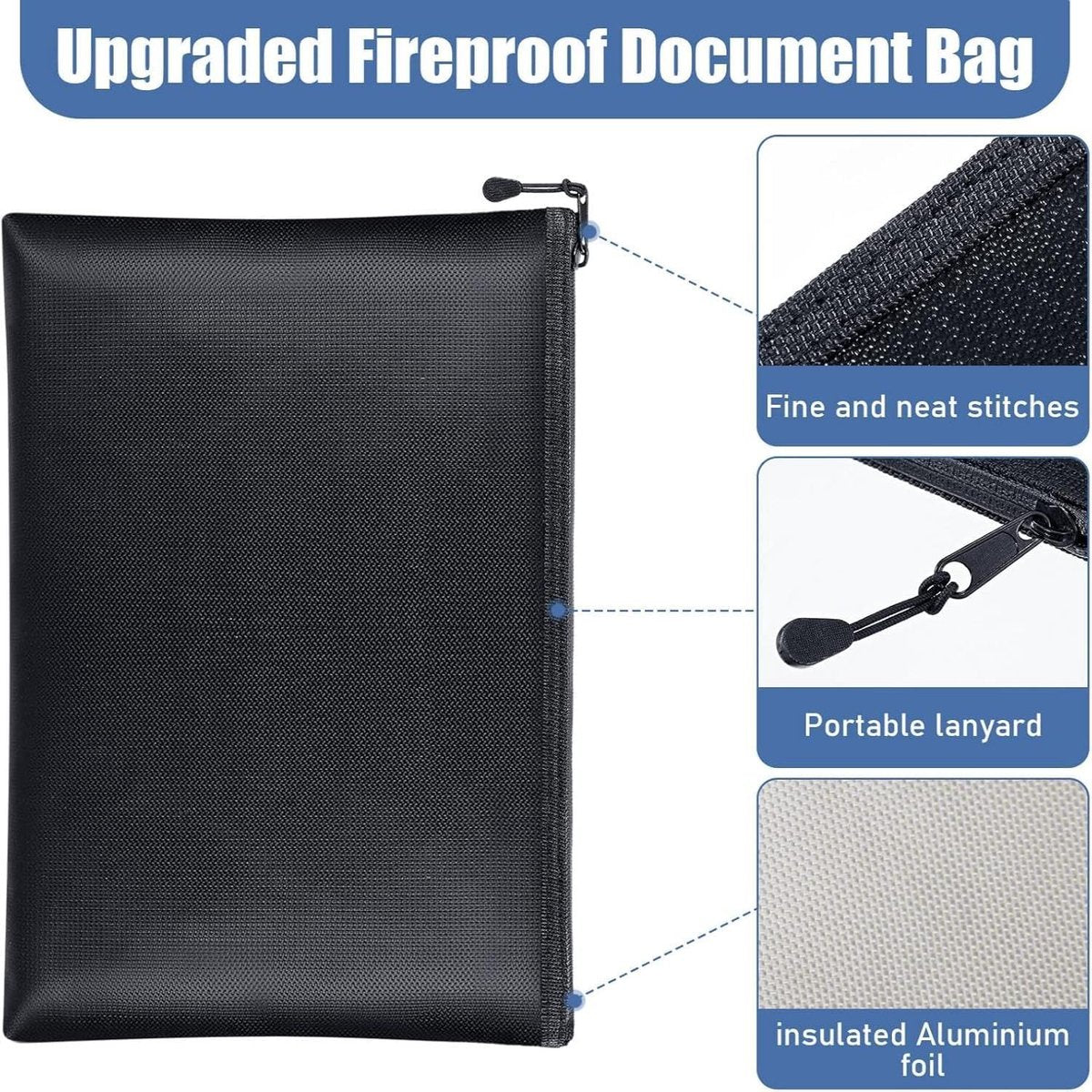Fireproof document bag - fireproof and waterproof money bag with zipper for cash - Fireproof Document Bags - 13.4 x 9.4 Inch Waterproof and Fireproof Money Bag Document Holder with Zipper - Fireproof Safe Storage Bag
