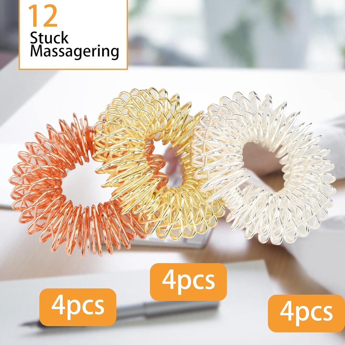 12 Finger Massage Rings - Finger Massage Rings - Acupressure Rings - Acupressure Rings - Finger Splints - Finger Massage Rings - For teenagers, adults - Relieves anxiety, relaxation - Massage improves blood circulation - One size