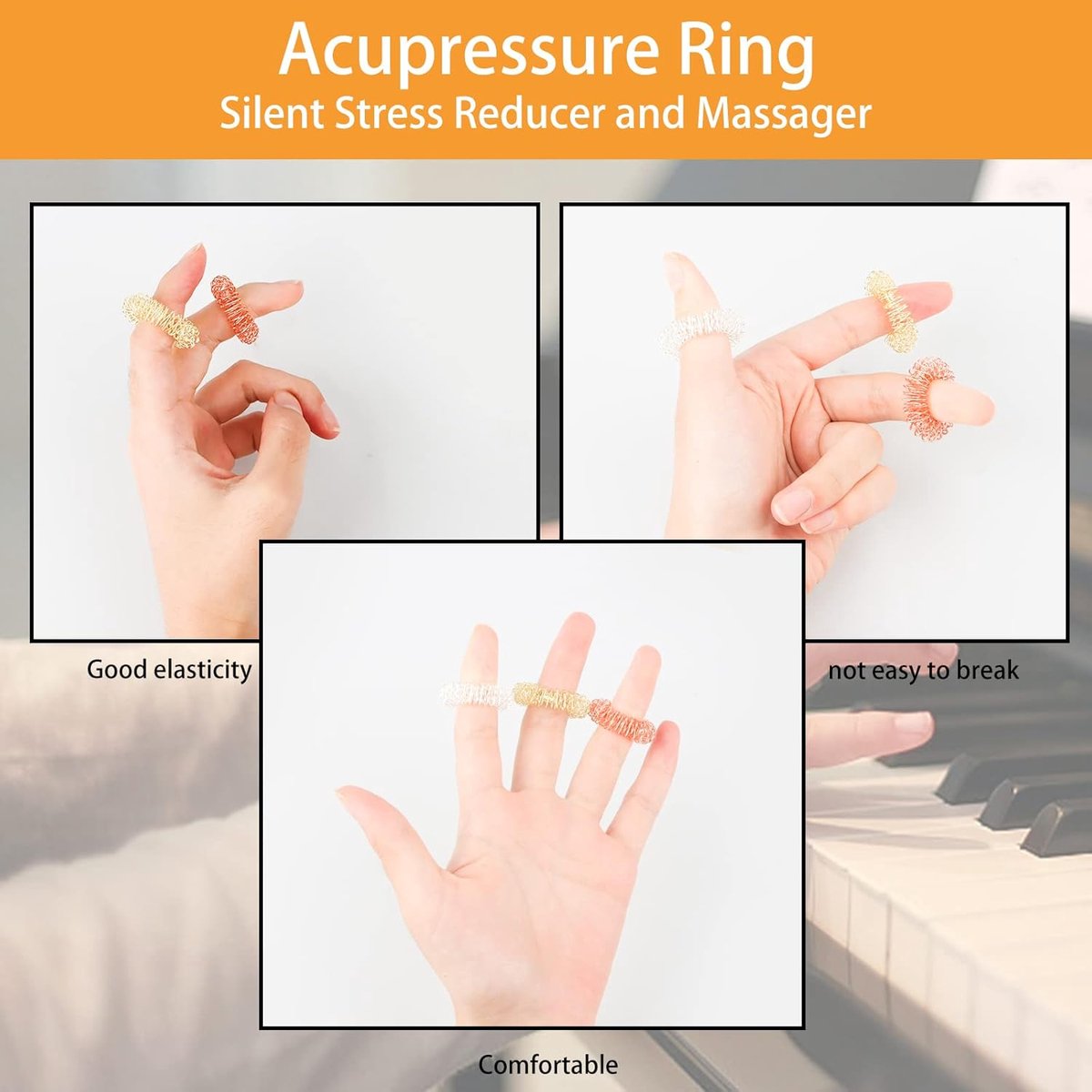 12 Finger Massage Rings - Finger Massage Rings - Acupressure Rings - Acupressure Rings - Finger Splints - Finger Massage Rings - For teenagers, adults - Relieves anxiety, relaxation - Massage improves blood circulation - One size