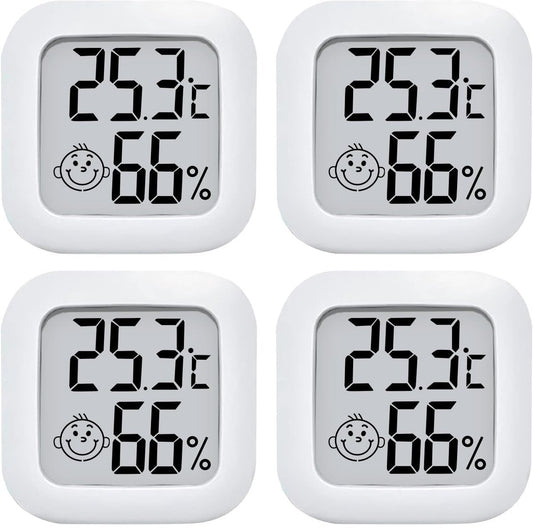 Mini hygrometer - 4 pieces - Weather station - Thermometer - Humidity meter - Highly accurate temperature monitor - Indoor thermometer - Hygrometer - Thermo-hygrometer - Comfort level indicator - White