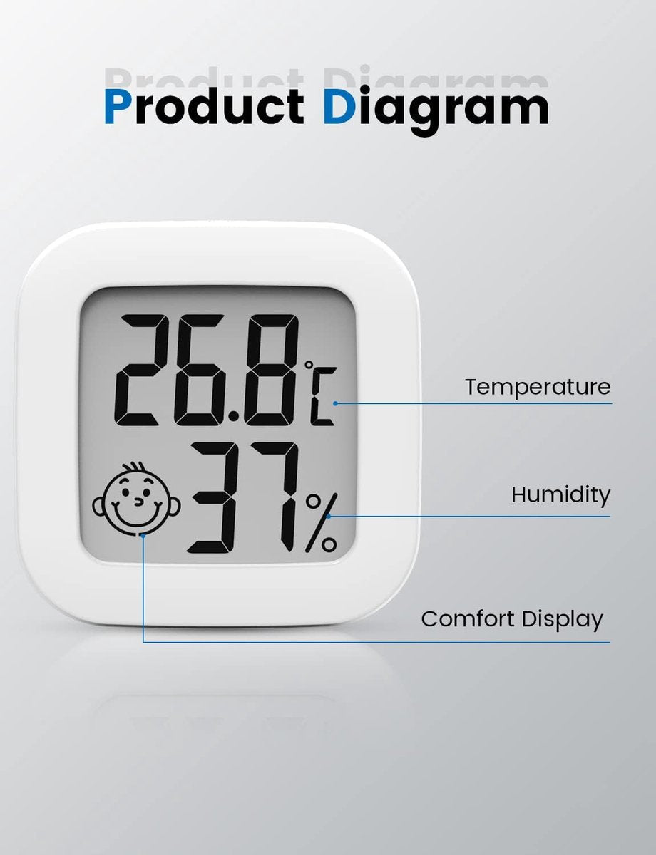Mini hygrometer - 4 pieces - Weather station - Thermometer - Humidity meter - Highly accurate temperature monitor - Indoor thermometer - Hygrometer - Thermo-hygrometer - Comfort level indicator - White