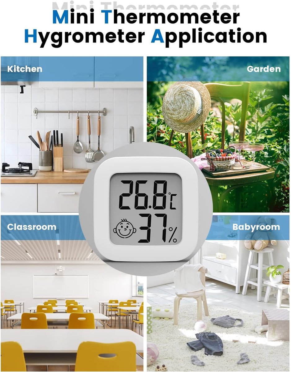 Mini hygrometer - 4 pieces - Weather station - Thermometer - Humidity meter - Highly accurate temperature monitor - Indoor thermometer - Hygrometer - Thermo-hygrometer - Comfort level indicator - White