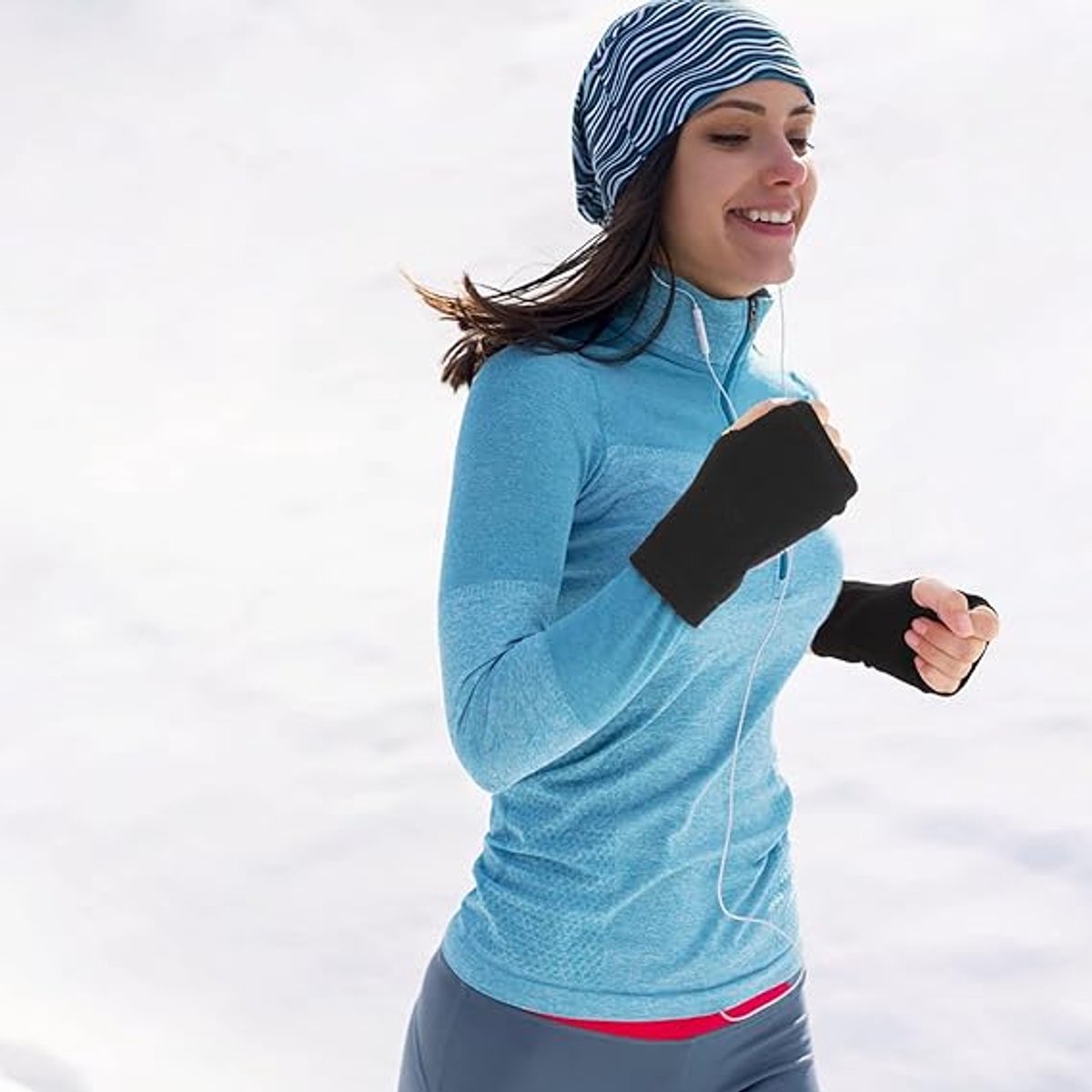 2 pairs - Gloves - Fingerless half-finger gloves - Warm fingerless gloves - Warm gloves - Half-finger gloves - Knitted gloves - with thumbhole - Winter gloves - for office work, typing, telephoning - black