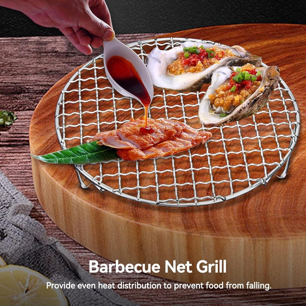 Grill - Grill grate - Grill accessories - Stainless steel grill - Round grill - Cooking and cooling rack - With support legs - For outdoor grilling - Silver - 18 cm/7.1"