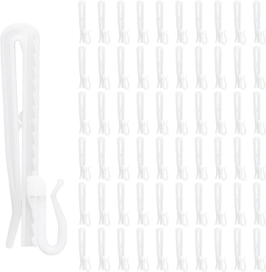 60 pieces - 8.5 cm - Curtain hook - Shower curtain hook - Plastic curtain hook - curtain clip hooks - curtain accessories - adjustable depth - pleated curtain clips - for door, shower curtains - white