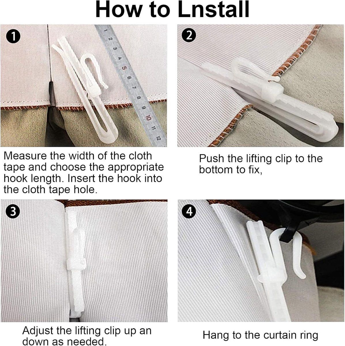 60 pieces - 8.5 cm - Curtain hook - Shower curtain hook - Plastic curtain hook - curtain clip hooks - curtain accessories - adjustable depth - pleated curtain clips - for door, shower curtains - white
