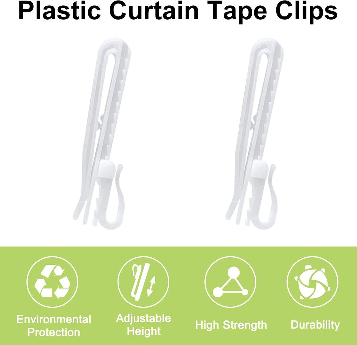 60 pieces - 8.5 cm - Curtain hook - Shower curtain hook - Plastic curtain hook - curtain clip hooks - curtain accessories - adjustable depth - pleated curtain clips - for door, shower curtains - white