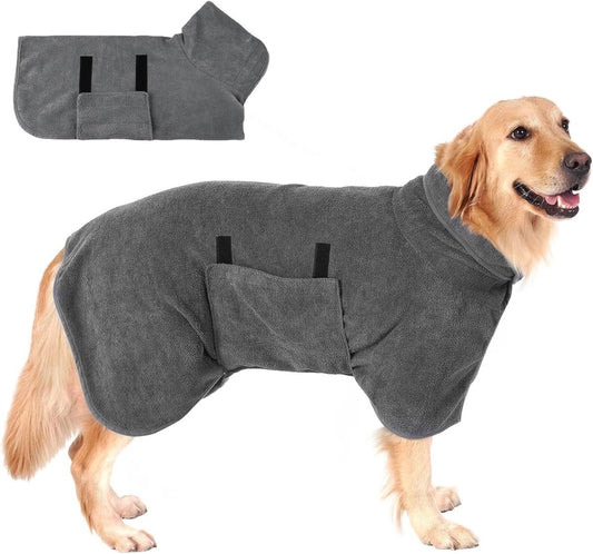 Dog bathrobe - Pet bath towel - Bathrobes for pets - Dog drying coat Bath towel - Dog towel - super absorbent dog towel - with Velcro - adjustable - for large, medium, small dogs - chest circumference 85 cm - grey - M