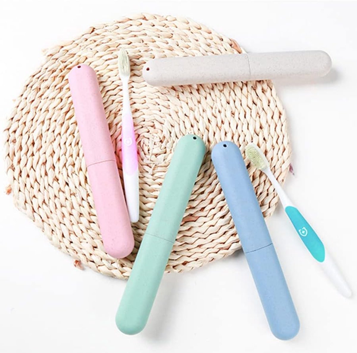 4 pieces - Toothbrush Case - Portable Toothbrush Box - Travel Toothbrush Box - Travel Toothbrush Bag - Toothbrushes Toothbrush Box - for travel, camping, school - blue, green, pink, beige