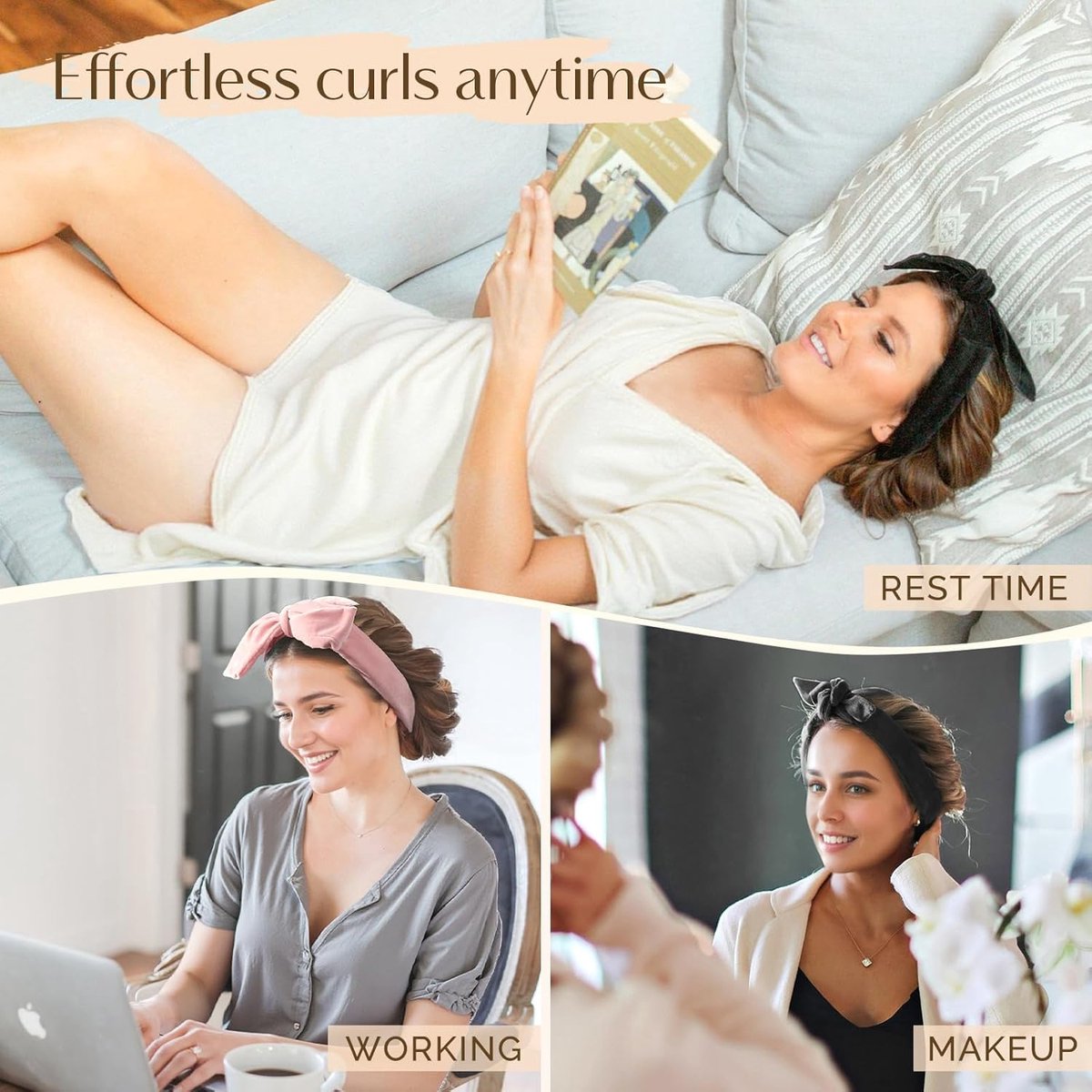 Heatless Curls - 4-piece set - Hair Rollers - Heatless Curls with Hair Scrunchies and Clip - Heatless Curls - Curlers - Hair Curler - Black