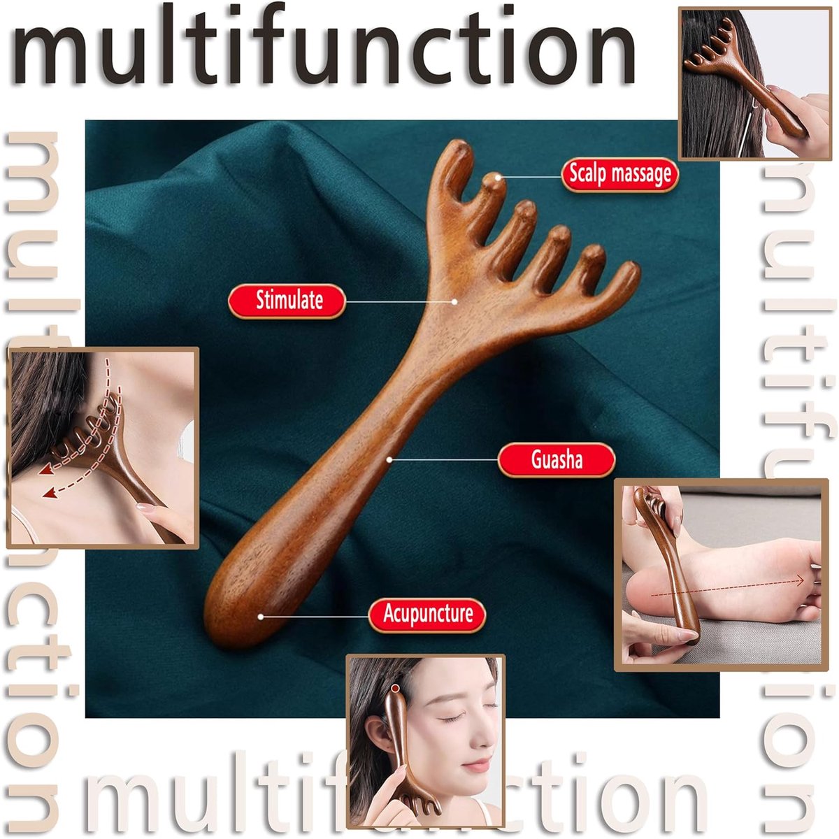 BOXOB 2pcs Wooden Head Massager, Portable Head Scratcher for Deep Relaxation Durable Wooden Comb Wooden Scalp Massager Gift for Family and Friends