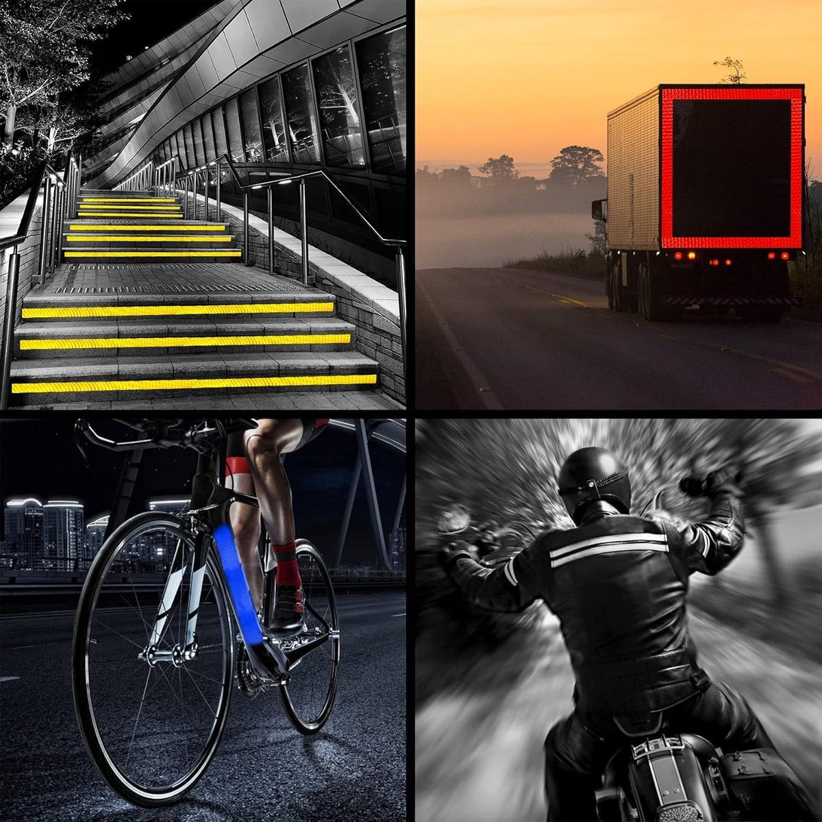 4 rolls - reflective stickers - 5cm*3m - reflective tape - reflective safety warning strips - reflective strips - safety marking tape - waterproof - for trucks, bicycles, strollers, helmets - yellow, white, red, blue