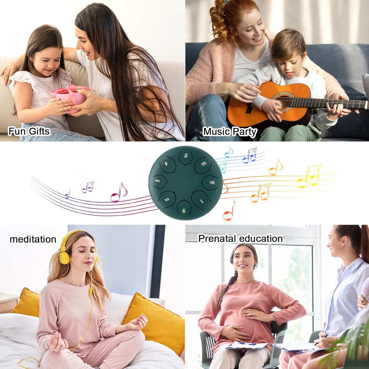 Rain drum - outdoor rain drum - rain drum for the garden - rain drum for outside in the garden - chakra drum for outdoor rain - drum - musical instruments - 6 inch rain drum - with 8 tones - green - 16*9 cm
