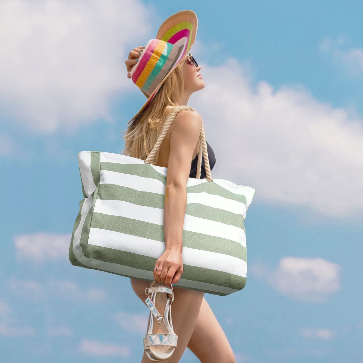 Beach bag - large beach bags for women - waterproof beach bags with zipper and rope handle, travel bags Shopping essentials Pool Gym - Vegetables