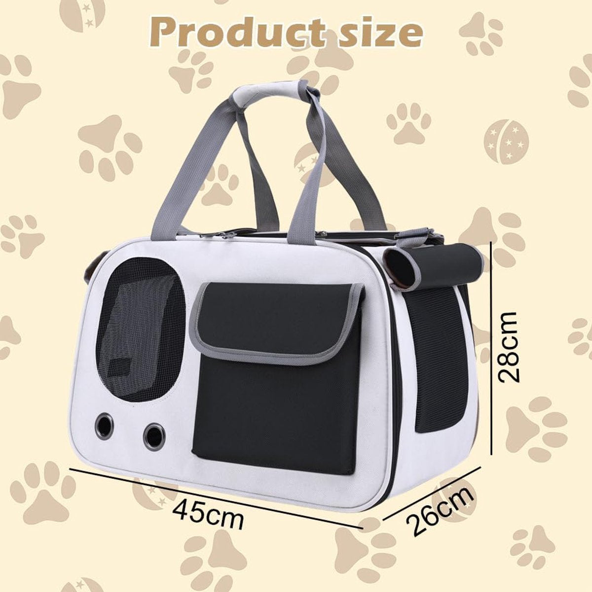 Cat and Dog Transport Bag - Travel Basket - Foldable Cat Transport Box - Cat Bag - Pet Carrier Bag with breathable holes and pockets - for medium-sized cats, small dogs - Dog Bag - 45 x 28 x 26 cm - Black