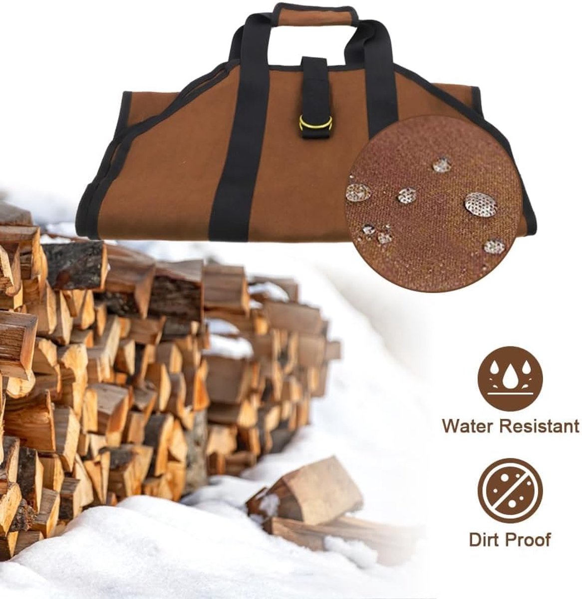 Firewood bag - Firewood sack - Firewood bag - Firewood carrying bag - Firewood carrying bag - Outdoor camping wood bag - large waterproof carrying bag - with non-slip handles - storage bag - firewood storage - for wood stoves and camping - 46*98 cm - brow
