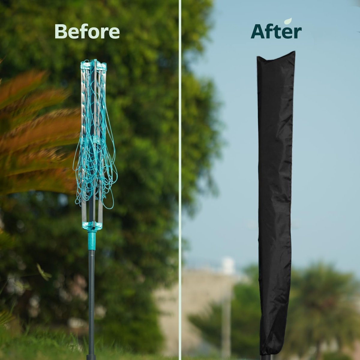 Dryer Cover - 2 Pieces - Rotating Clothesline Cover Waterproof Fabric - 165x16x16 cm - Universal Dryer Cover - Protective Cover - Heavy Duty Rotating Clothesline Cover with Zipper - Protective Weatherproof Parasol Cover for Garden Dryer and Drying Rack