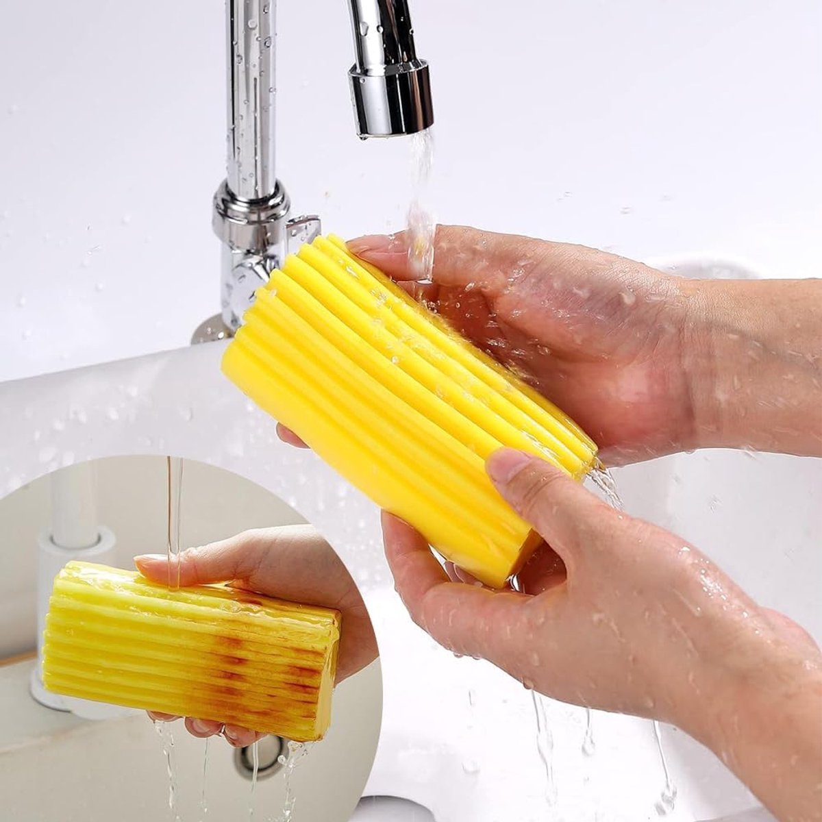 4 pieces - Cleaning sponge - Magic sponge - Duster sponge - Kitchen sponge - Cleaning brush - Cleaning tool - reusable - for cleaning curtains, glass, basements, mirrors and windows - grey, yellow